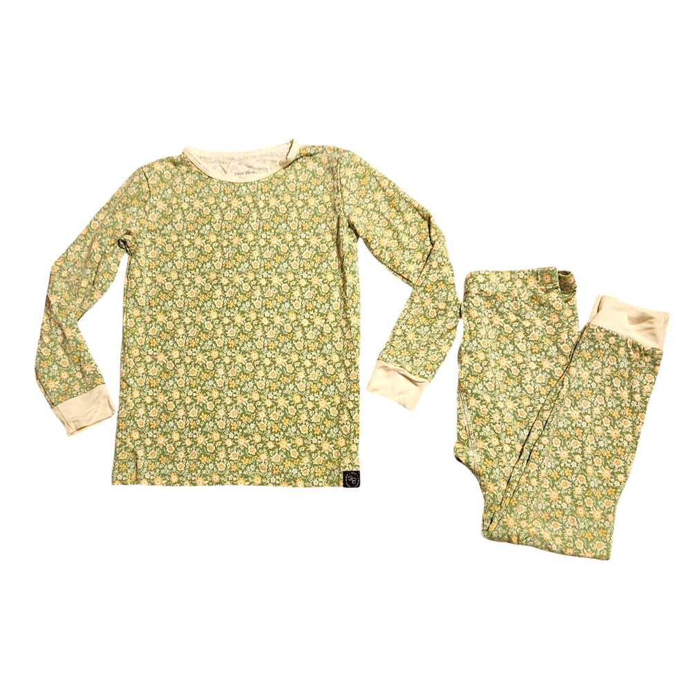 Sweet Bamboo Pajama Set Long Sleeve Green Floral Bamboo Viscose Girls Size 5